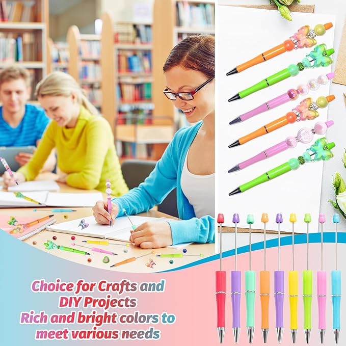 15 Pieces Beadable Pens - Beaded Pens Sweet Plastic Diy Black Ink Ballpoint Pens Bulk - Bead Pens Suitable For Teacher, Students, Office, School, Graduation Gift Supplies