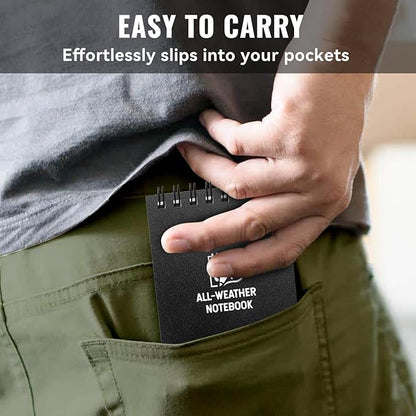 POPYOLA 4 Pack Waterproof Pocket Notebook, 3x5 Pocket Notepad, All Weather Mini Spiral Notepad, Write in the Rain Police Notepad with 100 Squared Pages for Outdoor Home Office School