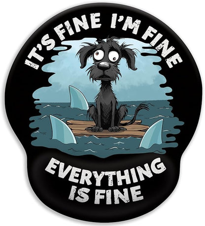 Funny Dog Ergonomic Mouse Pad with Wrist Rest, Gaming Mouse Pad Wrist Support with Non-Slip Pain Relief PU Base, It's Fine Mouse Pads for Desk Work, Cute Home Office Desk Accessories Decor