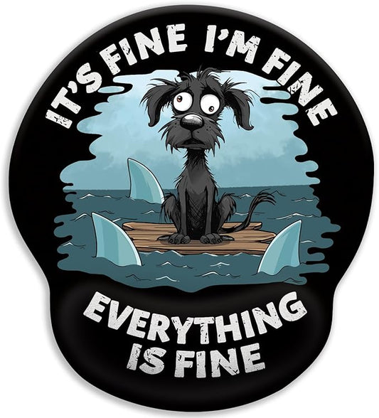 Funny Dog Ergonomic Mouse Pad with Wrist Rest, Gaming Mouse Pad Wrist Support with Non-Slip Pain Relief PU Base, It's Fine Mouse Pads for Desk Work, Cute Home Office Desk Accessories Decor