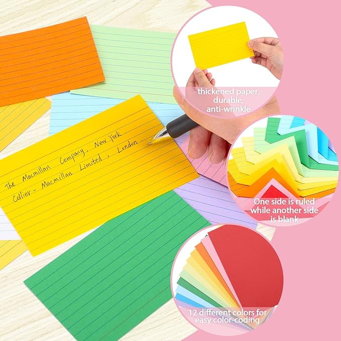Koogel 1200ct Bulk 3x5" Colored Index Cards | Dual-Sided Ruled & Blank Flashcards | Classroom to Boardroom Multi-Scene System