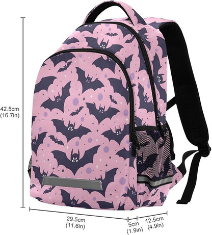 MNSRUU Laptop Backpack with Chest Strap, Cute Bats School Backpack, Travel Hiking Backpack for Boys Girls Teen Adult, Rucksack, Knapsack
