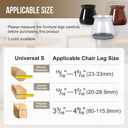 BUMACO Chair Leg Floor Protectors Chair Leg Protectors for Hardwood Floors Silicone Pads Covers to Protect Floors (Black-20 Pcs, Universal S (0.9"-1.29")