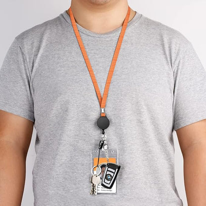 6 Pack Retractable Badge Lanyards and ID Badge Holder, Strap Lanyard with Swivel Metal Clasp for Badge Holders, Keychains, Offices, Staff, Students, Employees, Orange