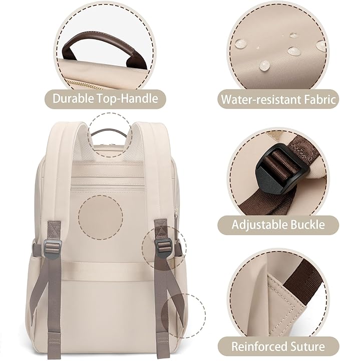 GOLF SUPAGS Laptop Backpack Purse for Women Water Resistant Teacher Nurse Bag, 15.6 Inch Work Business Travel Backpack (Apricot)