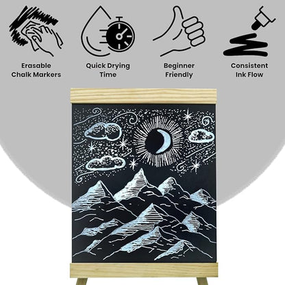 5 Silver Chalkboard Chalk Markers - Silver Dry Erase Markers for Blackboard, Chalkboard Signs, Windows, Glass | Variety Pack - Fine & Jumbo Size Ink Pen (1mm, 3mm, 6mm, 10mm, 15mm)