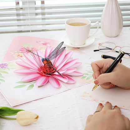 Pop Up Birthday Cards, Dragonfly and Gerbera Daisies Flower 3D Birthday Card for Women, Happy Mother’s Day Card, Valentines Day Card for Mom, Wife, Sister, Wife, Grandma, Daughter, Girlfriends