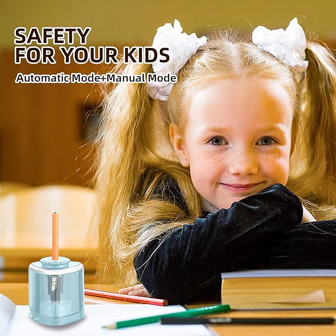 Pencil Sharpener Electric Pencil Sharpener for Kids, Blade to Fast Sharpen, Suitable for No.2/School/Classroom/Office/Home (Blue)