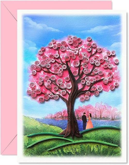 KingKraft Anniversary Card for Wife, Cherry Blossom Quilling Card, Love Card, Valentines Day Card, Birthday Card for Wife Her, Thinking of You Card, 30th 40th 50th 60th Happy Anniversary Card