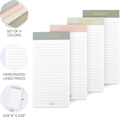 Beautiful Magnetic Notepads for Fridge - Set Of 4 Modern Note Pads With Lined Pages to Easily Write Notes & Make Grocery/Shopping Lists - The Perfect To Do Pad w/ Strong Magnets for Your Refrigerator