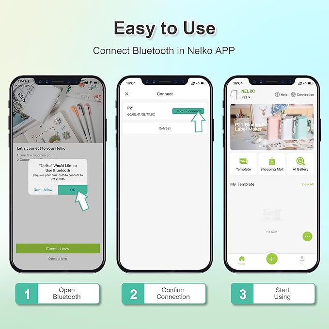 Nelko Label Maker Machine with Tape, P21 Bluetooth Label Printer, Wireless Mini Label Makers with Multiple Templates for Organizing Office Home, Blue