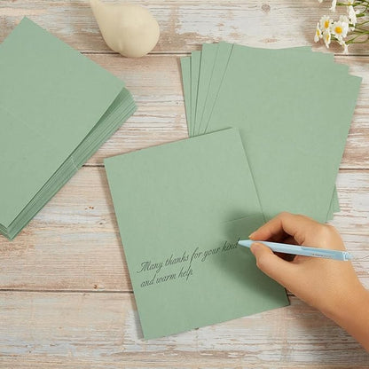 50 Pack Blank Cards Folded Cardstock Thank You Blank Greeting Cards for Invitations, Wedding, Greeting Cards, All Occasion DIY, 3x5 Folded Cards Sage-Green