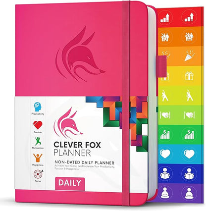 Clever Fox Daily Planner – Undated Planning Notebook with Hourly Schedule & to-Do List – Personal Day Task & Work Organizer, 6 Months (Hot Pink)