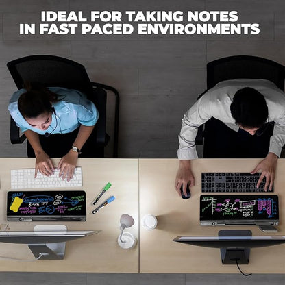 Desktop Dry Erase Board - Glass Erase Board - Black Desk Computer Buddy – Home Office & Studying Essentials - Phone & Tablet Slot, Storage Compartment - Includes 4 Markers, 1 Eraser.