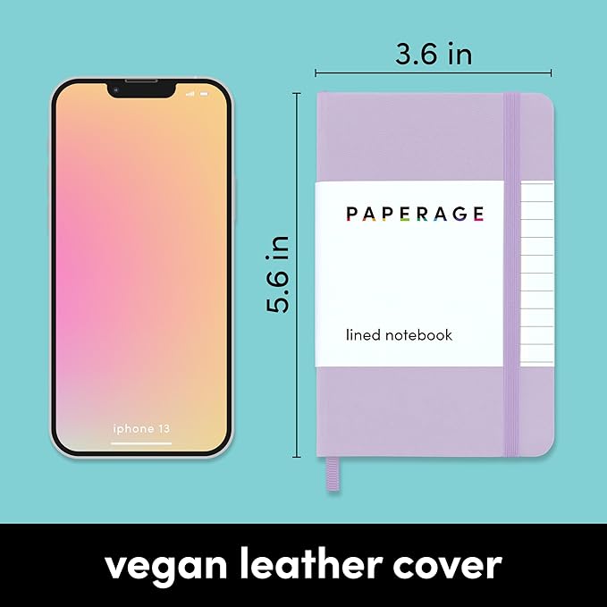 PAPERAGE Lined Pocket Journal Notebook, 1 Pack, (Lavender), 160 Pages, Small, 3.6 inches x 5.6 inches - 100 GSM Thick Paper, Hardcover