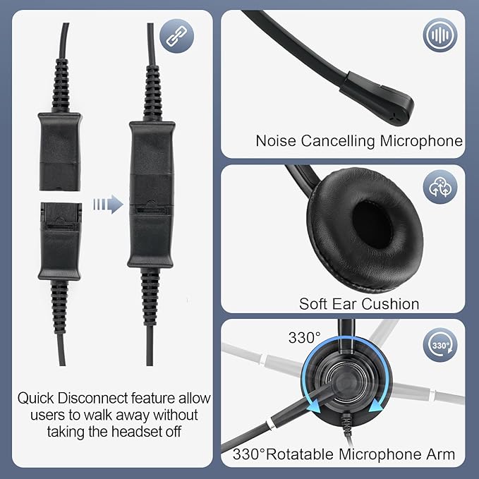 MKJ Telephone Headset with Microphone Noise Canceling Corded RJ9 Dual Ear Cisco Headset for Cisco Landline Phone CP-7821 CP-7841 7931G 7940 7942G 7945G 7960 7962G 7965G 7970 8841 8865 8961 9951