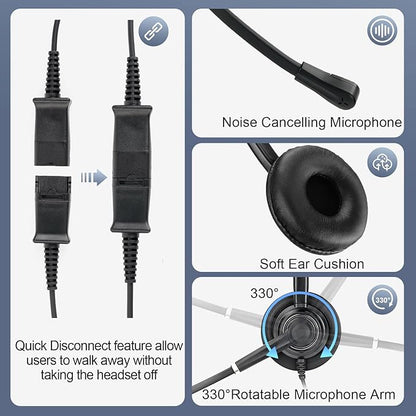 MKJ Telephone Headset with Microphone Noise Canceling Corded RJ9 Dual Ear Cisco Headset for Cisco Landline Phone CP-7821 CP-7841 7931G 7940 7942G 7945G 7960 7962G 7965G 7970 8841 8865 8961 9951