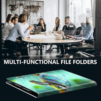 PU Leather Padfolio Folder Clipboard Portfolios Organizer Conference Document Organizer with Business Card Holder Storage Clipboard Writing Pad,Sea Turtles