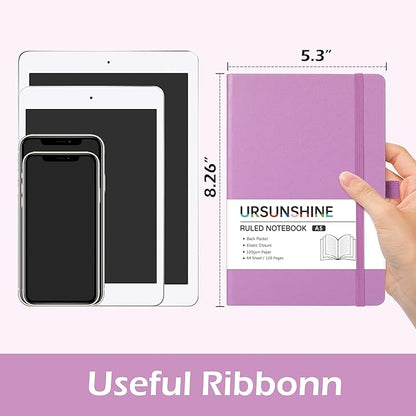 Ruled Notebook/Journal - Classic Lined Journal/Notebook, 5.3'' x 8.26'', Hardcover with Thick Paper, Banded + Pen Holder +Inner Pocket - Macaron Purple