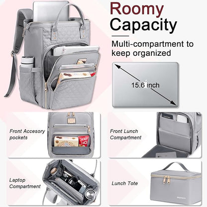 Weitars Lunch Backpack For Women,15.6 Inch Laptop Backpack For Women Backpack, Travel Backpack,Work Backpack For Women (Gray)