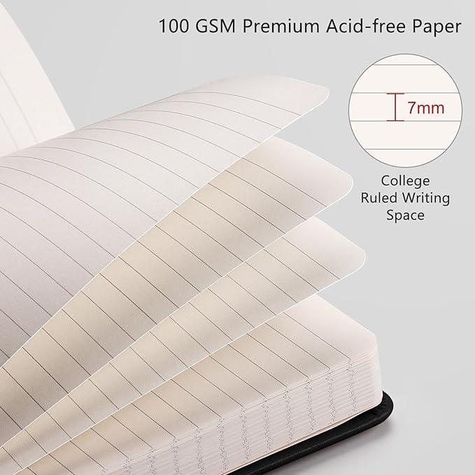 RETTACY Journaling Notebooks, A5 Lined Notebook Journal with 320 Numbered Pages, 5.7'' × 8.3'', Medium Size, Journal Notebook for Writing, Work, Leather Hardcover, 100 GSM Thick Paper (Gray)