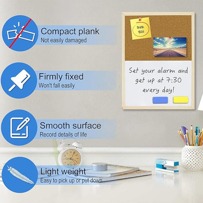 OWLKELA Dry Erase Cork Board 16.5"x12.6", Notice Pin Board, Memo Board, Vision Board, Bulletin Board for Office, Classroom or Home, Mounting Hardware and Push Pins Included, Wooden Frame