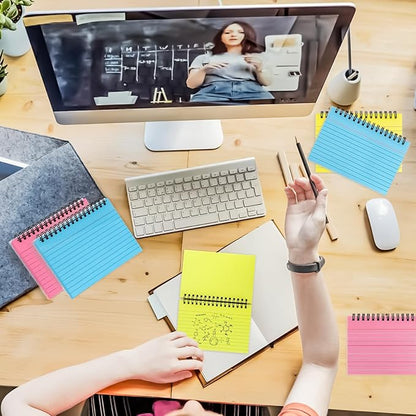 MotBach 150 Sheets Spiral Ruled Index Cards, 6 x 4 Inch, 3 Colors Spiral Bound Lined Index Cards Learning Note Cards Flash Cards with PP Cover for Memory Learning Home School Office To Do List