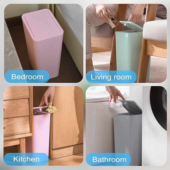 SHPMXUPW 3 Pack Bathroom Small Trash Can with Lid,10L / 2.6 Gallon Slim Garbage Bin Wastebasket with Pop-Up Lid for Bedroom, Office, Kitchen, Craft Room, Fits Under Desk/Cabinet/Sink