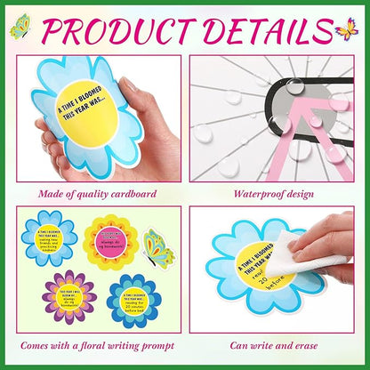 Kosiz Spring Bicycle Bulletin Board Decorations Set Flower Butterfly Bike Paper Cutouts Watch Us Blossom Bloom Classroom Decorations with Green Borders for School Chalkboard Wall Door Home