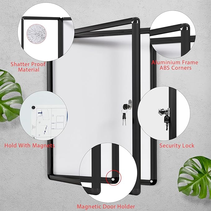 SWANCROWN Enclosed Bulletin Boards Magnetic Glass Covered Notice Information Cabinet with Aluminum Frame 38x28inch (9xA4)