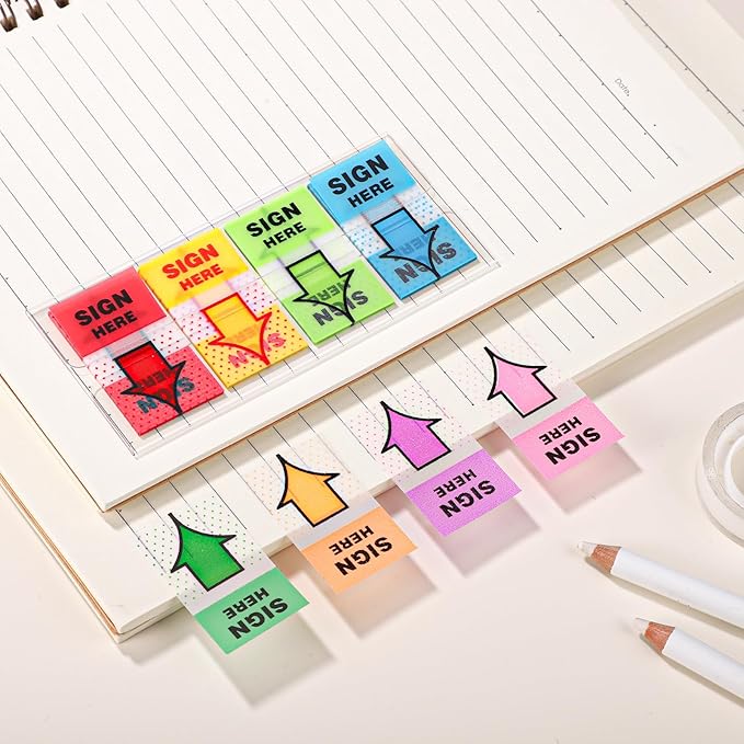 600pcs/6 Packs Sign Here Tabs, Arrow Labels Stickers Sticky Signature Tags Adhesive Message Flags for Documents Notebooks Home Office School Supplies