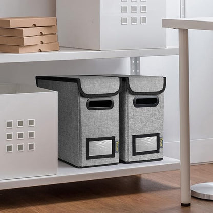 BALEINE File Organizer Box with Lid, Collapsible File Folder Organizer with Plastic Slide, Hanging File Folder Box for Office Document Storage (1 Pack, Grey, S)