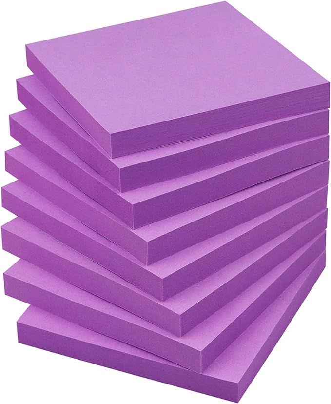 Sticky Notes 3x3 Self-Stick Notes Bright Colors Sticky Notes 8 Pads 80 Sheet/Pad (Purple)