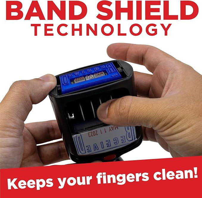 Self-Inking Rubber Date Office Stamp with Entered Phrase - Blue Ink & Date Red Ink - 12-Year Band