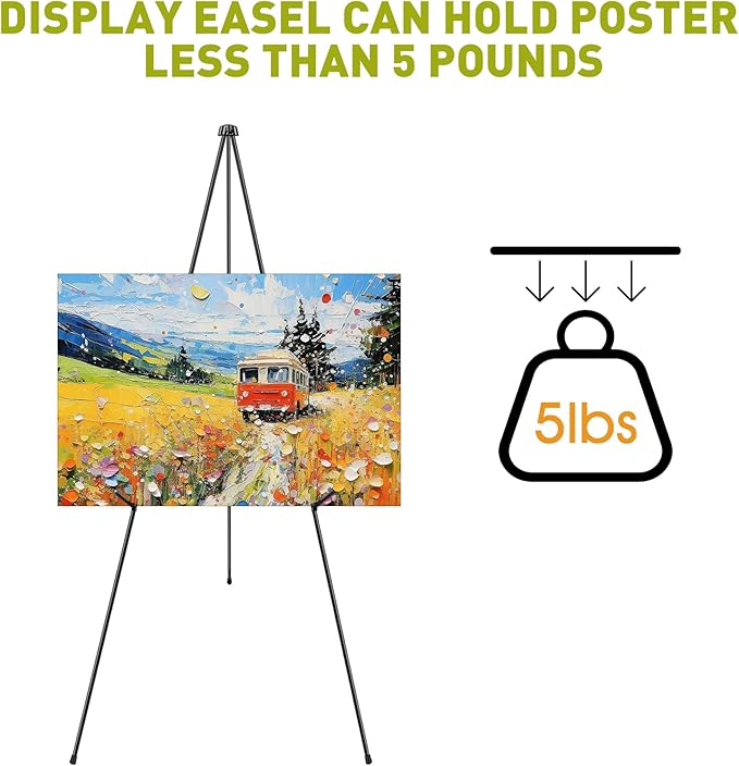 AROIC 63" Easel Stand for Display, 3 Pack Portable Foldable Metal Easel, Easels for Signs Wedding Logos,Arts, Painting,Adjustable Floor Easels with 3 Storage Bag