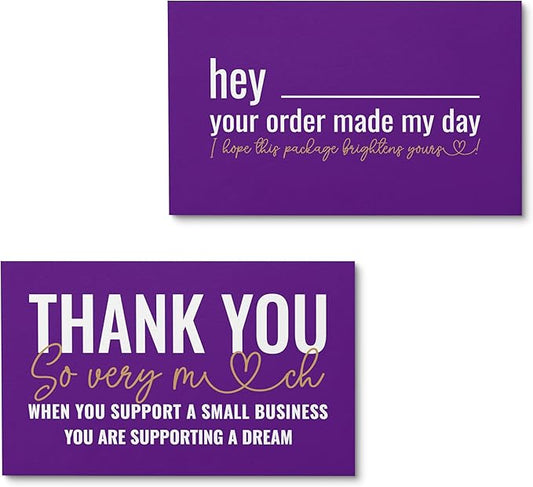 ITZAMNA Thank you for supporting small business cards Customer appreciation note cards Pink Script with Heart Pack of 100 purple