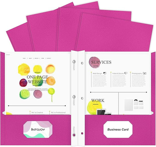 Folders with Pockets,IntoJoy 50 Pack Two Pocket Folders Business Card Holder Paper Folders with Prongs for School Office Filing Cabinet Resume Portfolio (Pink)
