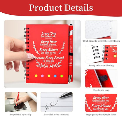 100 Pcs Bulk Christian Gifts Prayer Journal for Woman - 50 Set Religious Notepad with Christian Pen - Bible Notebook - Church Gifts for Mother's Day, Bible Study, and Family Devotions ( Red )