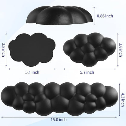 Cloud Wrist Rest Keyboard, Cloud Palm Rest Set with PU Leather Memory Foam, Cute Keyboard Rest for Wrist Support and Arm Rest, Desk Cloud Wrist Pad for PC/Gaming/Hand Cushion/Computer-Black
