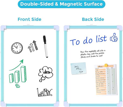 MaxGear Blue Small Dry Erase Board, 11"x14" Double-Sided Hangable White Board with a Dry Erase Marker, Portable Whiteboard for Home School Office - Planning Writing Learning Drawing
