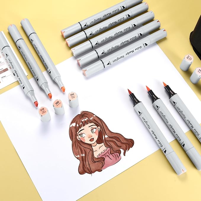 Skin Tone Markers,30 Flesh Colors Alcohol Based Art Markers Pens Set Dual Tips Brush&Broad for Professional Artists Drawing Sketch Illustrations Portrait Comics Anime Coloring