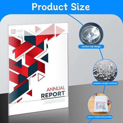 8.5 x 11 Acrylic Sign Holder with 12 Suction Cups, Clear Plastic Window Sign Holder, Wall Mount Advertising Frames for Glass Doors - Perfect for Malls, Offices, Homes, Stores, and Restaurants (2 Pack)