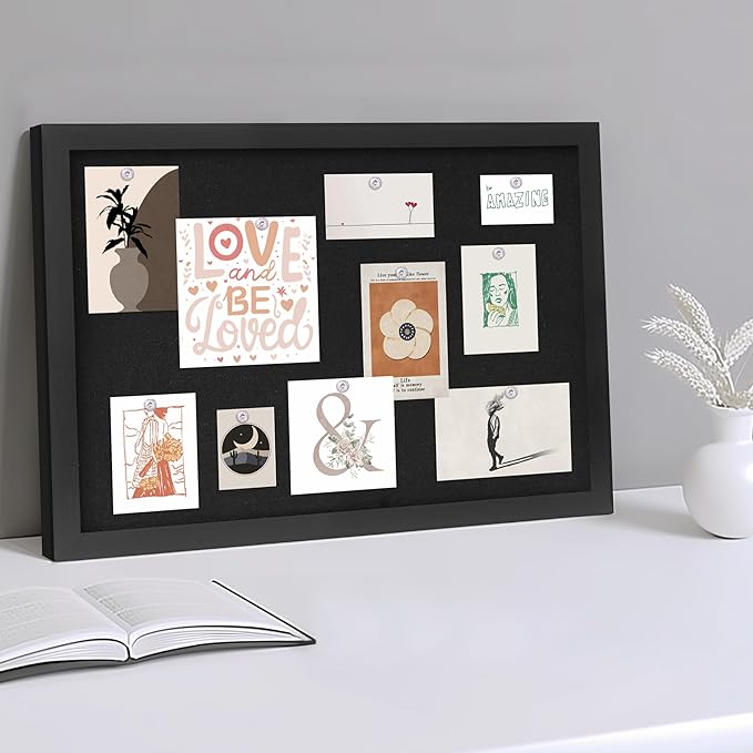 Cork Board with Linen Black,Bulletin Board 17"x12" .Corkboards for Office Home School Message Board or Vision Board Decoration.