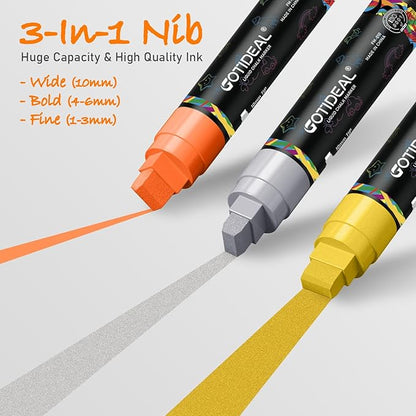 GOTIDEAL Window Markers, Jumbo Chalk Markers for Blackboard, Washable Car Markers for Chalkboard Glass Mirrow,10mm Thick Tip12 Colors With Metallic Colors