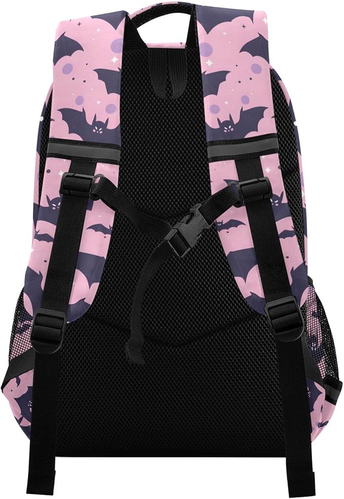 MNSRUU Laptop Backpack with Chest Strap, Cute Bats School Backpack, Travel Hiking Backpack for Boys Girls Teen Adult, Rucksack, Knapsack