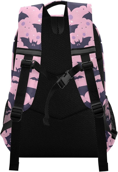 MNSRUU Laptop Backpack with Chest Strap, Cute Bats School Backpack, Travel Hiking Backpack for Boys Girls Teen Adult, Rucksack, Knapsack