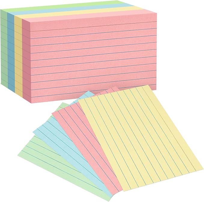 Colored Index Cards 4x6, Goefun Ruled Flashcards 100Pcs, 4 Color Notecards for Studying, Recipes, Memo Cards, Office Supply, DIY, Presentation