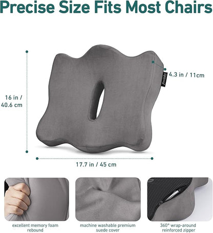 Seat Cushions for Long Sitting Office Chairs - Pressure Relief Seat Cushion, Sciatica & Back Support, Memory Foam Office Chair Cushion with a Storage Bag (Light Grey)