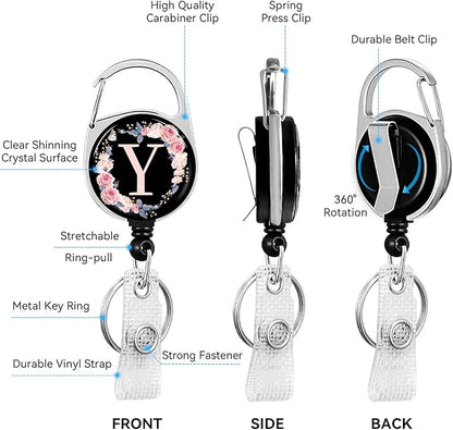 A-Z Badge Holder with Retractable Reel and Breakaway Lanyard Badge Clips Retractable Heavy Duty Badge Reel，Keychain，ID Holder with Breakaway Lanyard for School Nurse Office Teen Y