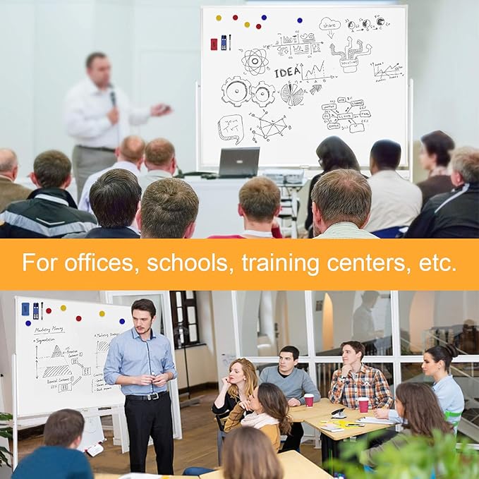 H-Qprobd Rolling Whiteboard with Stand 48"x36" Double-Sided Mobile Magnetic Dry Erase Board on Wheels for Home, Office & School